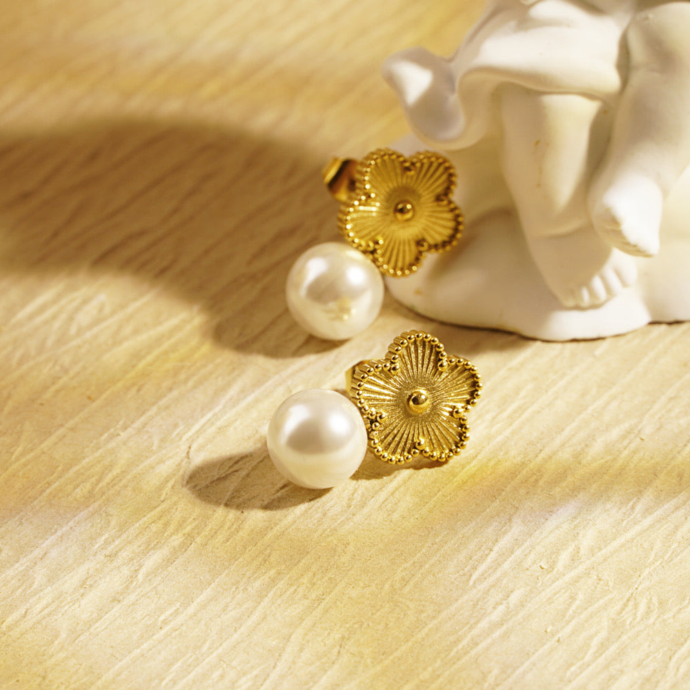 ARETES TRÉBOL PERLA